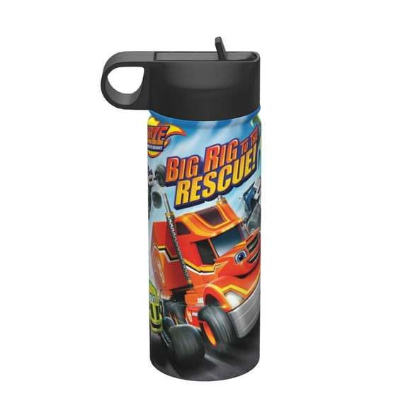 Blaze And The Monster Machines Insulated Water Bottle with Straw Lid, 18 oz Double Wall Vacuum Stainless Steel Kids Cup, Leak Proof Sports Thermos for Travel Fitness Hiking Outdoors