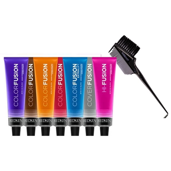REDKEN 7T Titanium : COLOR FUSION Advanced Performance Permanent Hair Color Cream Dye Colorfusion Haircolor - Pack of 6 w/ Sleek 3-in-1 Brush Comb