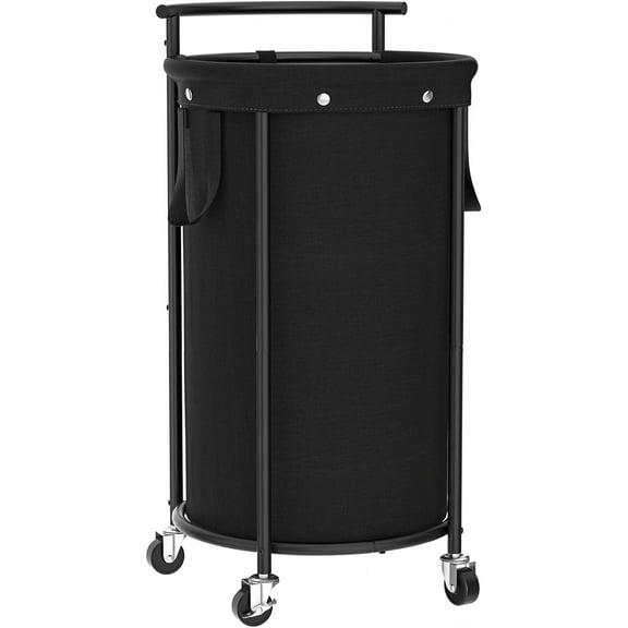 110L Laundry Hamper with Wheels,Rolling Laundry Basket with Removable Bag,Round Iron Laundry Cart with Steel Frame and Handle,Dirty Clothes Hamper Organizer for Dorm,Laundry Room(Black)