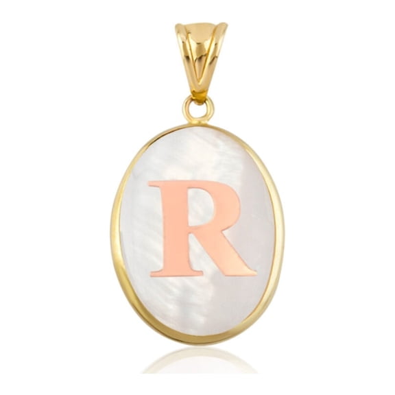 14K Gold Pendant, Oval Red Gold Letter R, Gold Necklace, Gold Letter Pendant, Gift For Mom, Birthday Gift, Anniversary Day, Gift For Women
