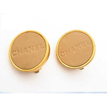 Chanel Beige-Brown Gold Logo Earrings 235389