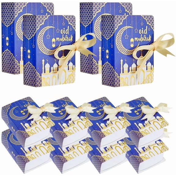 20 Sets Eid Mubarak Boxes Party Favors Candy Ramadan Box with Silk Ribbon