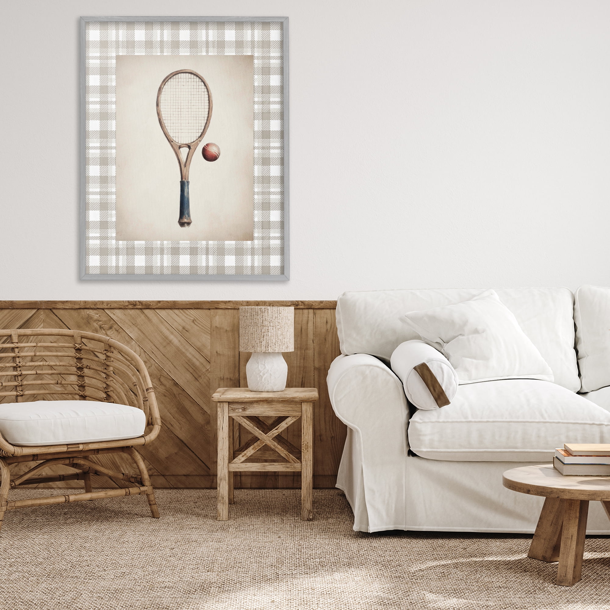 Stupell Industries Vintage Tennis Racket & Ball Gray Framed Giclee Art, design by Sisi and Seb