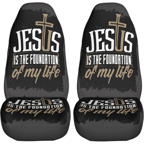 Christian Jesus Is Foundation of My Life Car Seat Covers Universal 2 Pcs Auto Front Seat Cover Fit Most Cars SUV Sedan Trucks 2 Piece