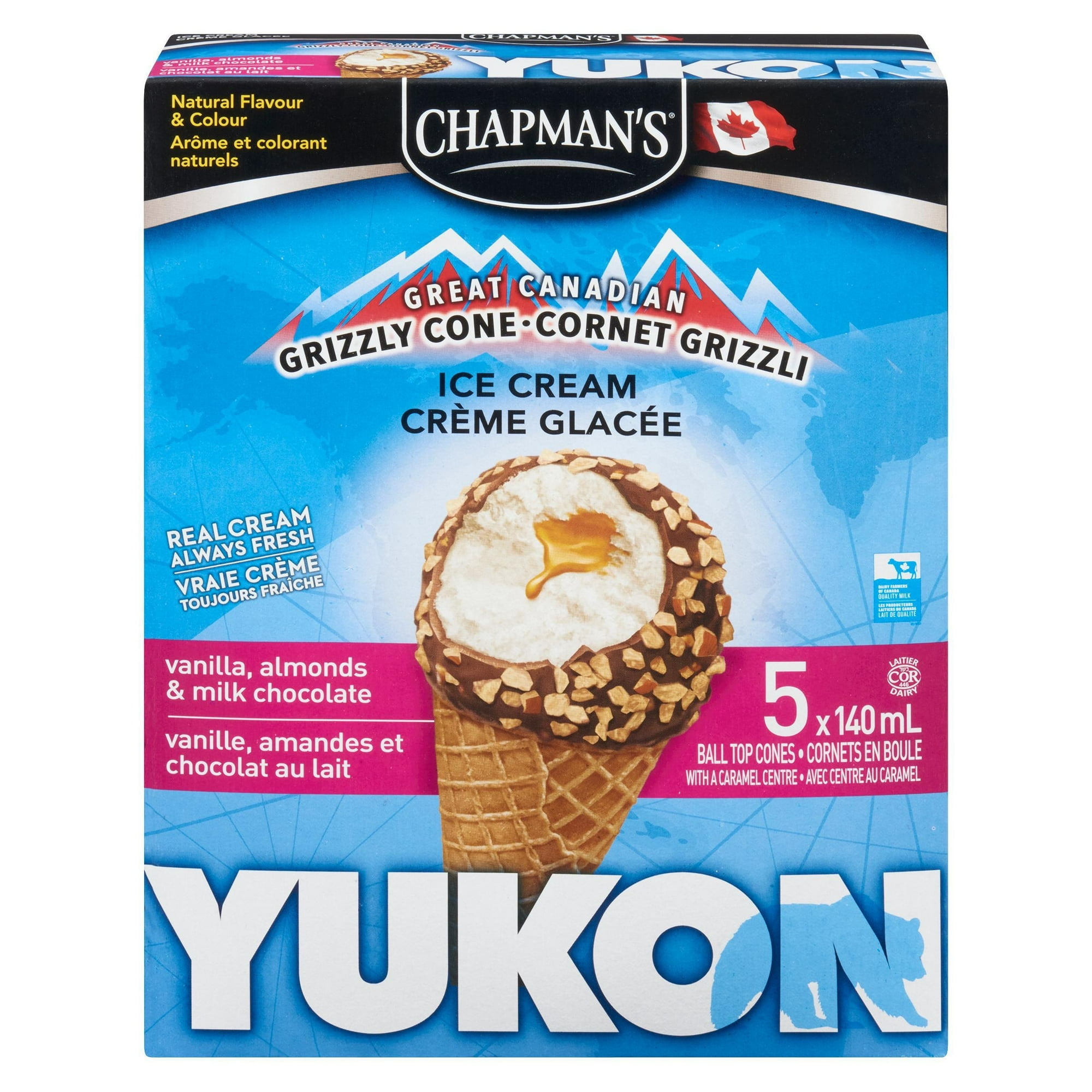 Chapman's Yukon Grizzly Vanilla and Almonds Ice Cream Cone in a Box 5x140 ml