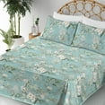thumbnail image 3 of Ambesonne Flowers Vintage Fitted & Flat Sheet with Shams 4 Pcs Set, Retro Floral Art, Queen, Almond Green Eggshell, 3 of 5