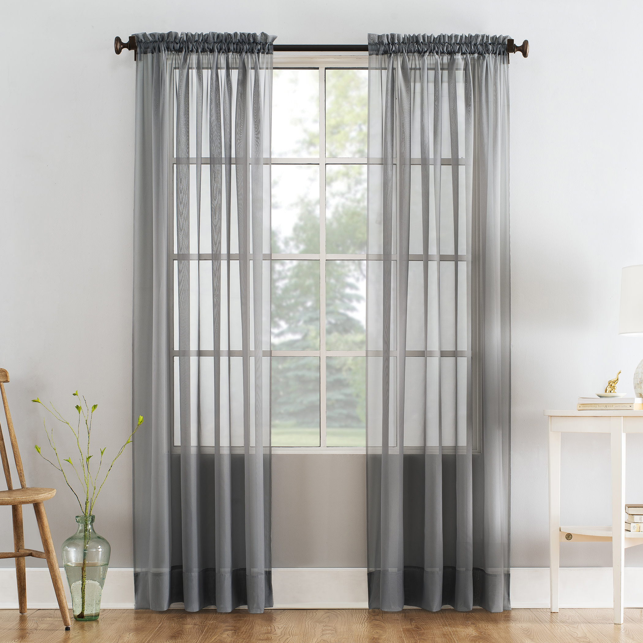 Mainstays Marjorie 1-Piece Sheer Voile Rod Pocket Curtain Panel, 59"x108", Grey