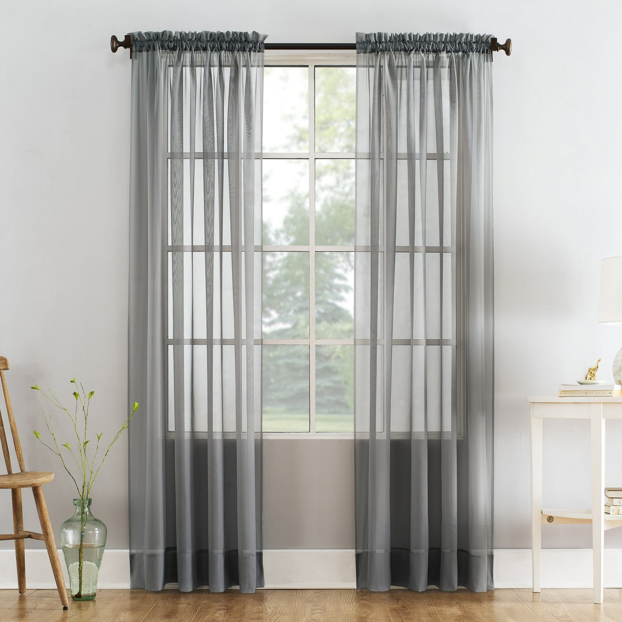 Mainstays Marjorie Sheer Voile Rod Pocket Single Curtain Panel, 59 in x 108 in, Grey
