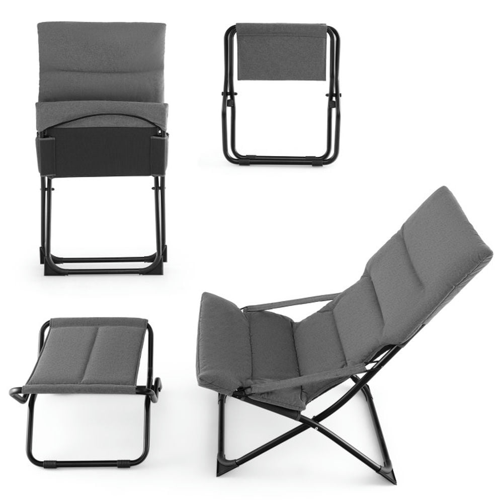 GVN Reclining Chair,Outdoor Chaise Lounge,Patio Folding Sling Chair with Ottoman Footrest and Removable Cushion-Gray GVN Reclining Chair,Outdoor Chaise Lounge,Patio Folding Sling Chair with Ottoman Footrest and Removable Cushion-Gray