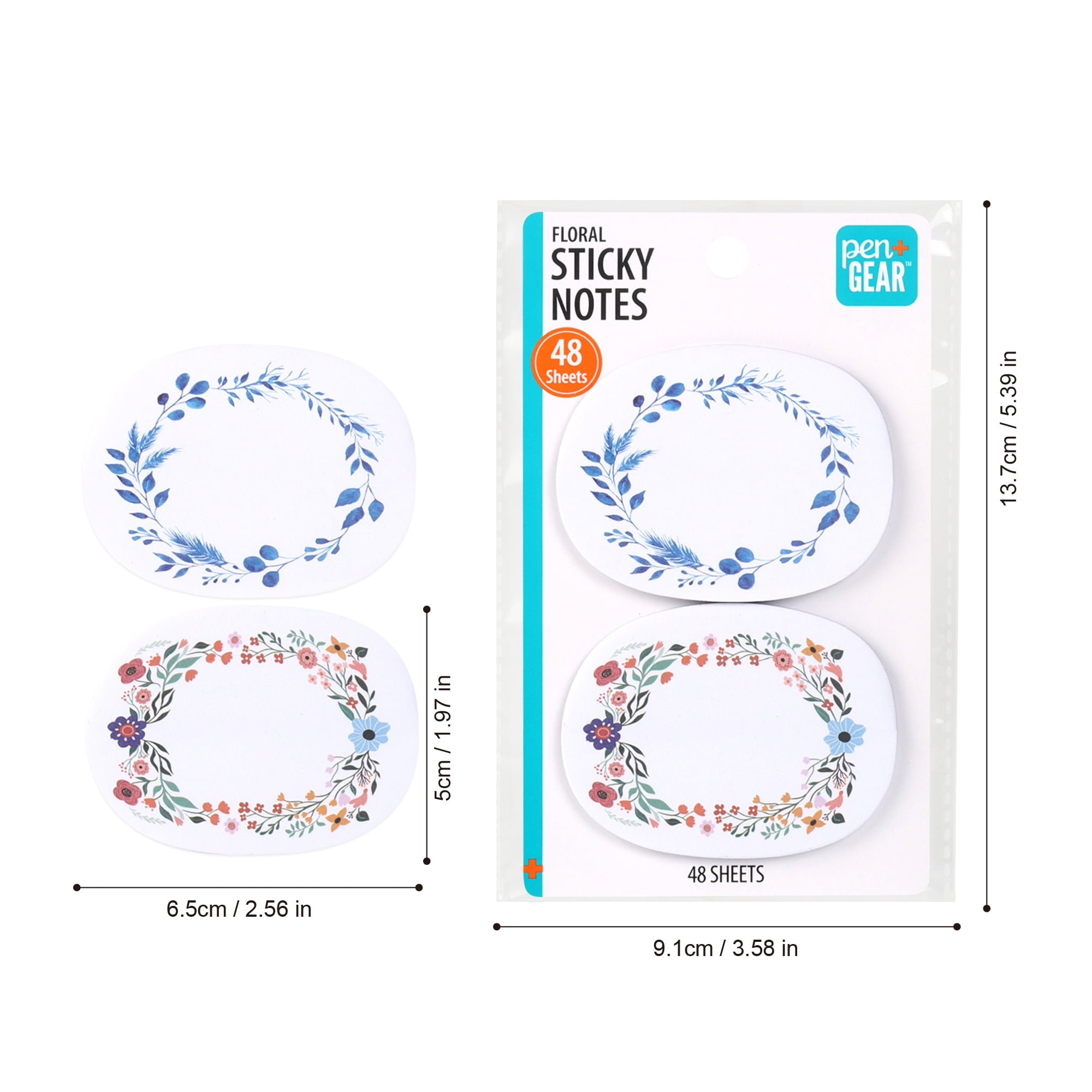Pen+Gear Floral Sticky Notes. 2 Pads, 48 Sheets, 2.56" x 1.97"