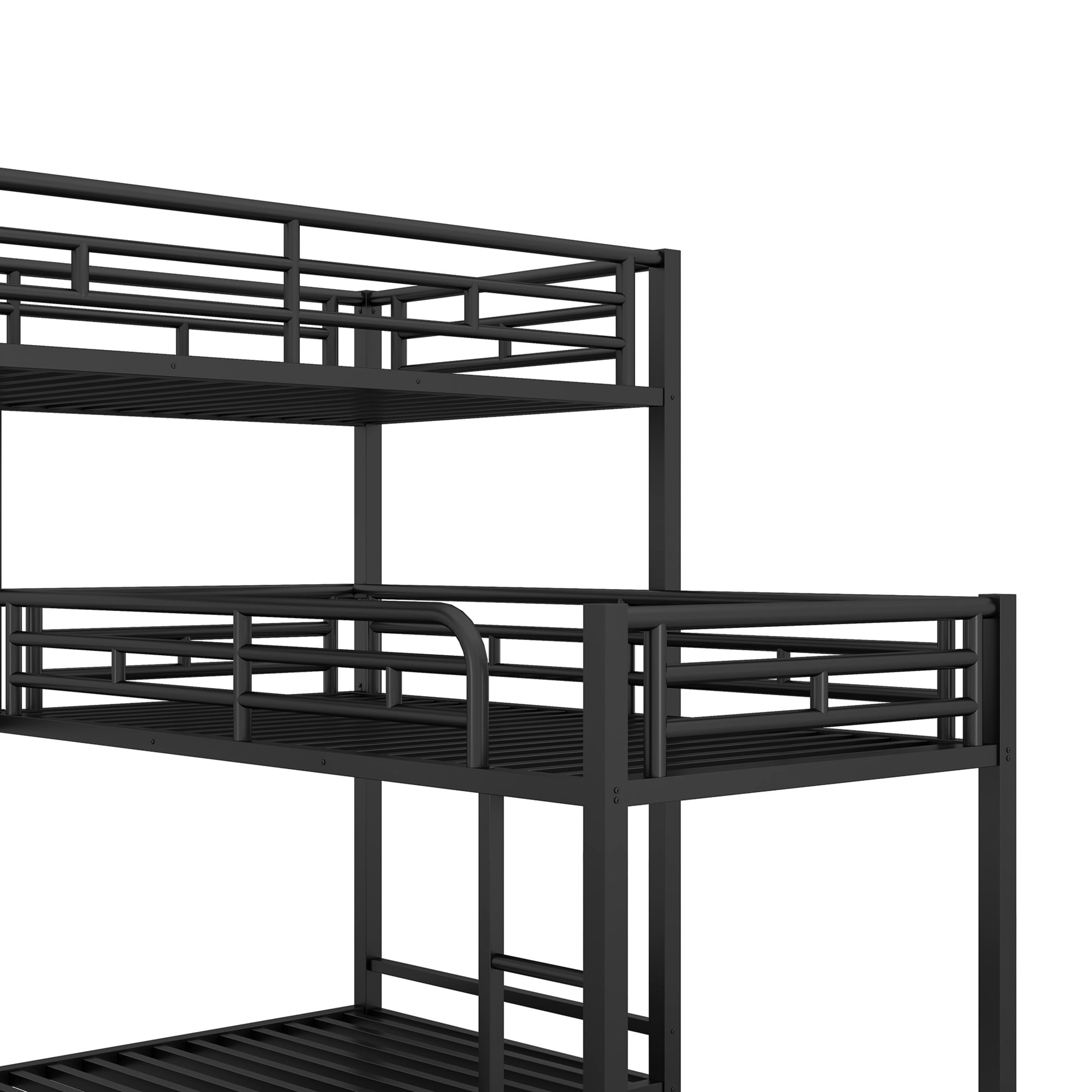 Noble House L-Shaped Triple Twin Bunk Bed, Industrial Metal 3-Tier Space-Saving Bunk Bed, Space Saving, Black