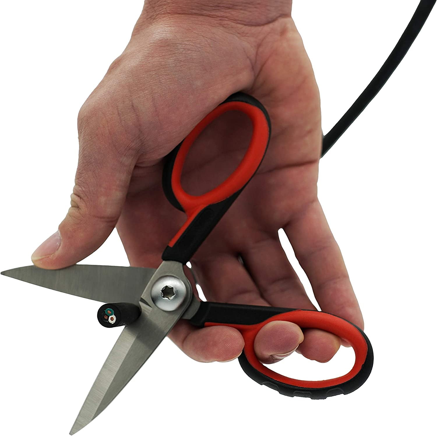 All Purpose Electrician Scissors with Wire Cutting Notch 6-1/8” Cut Strip Electrical Wire, Serrated Blade