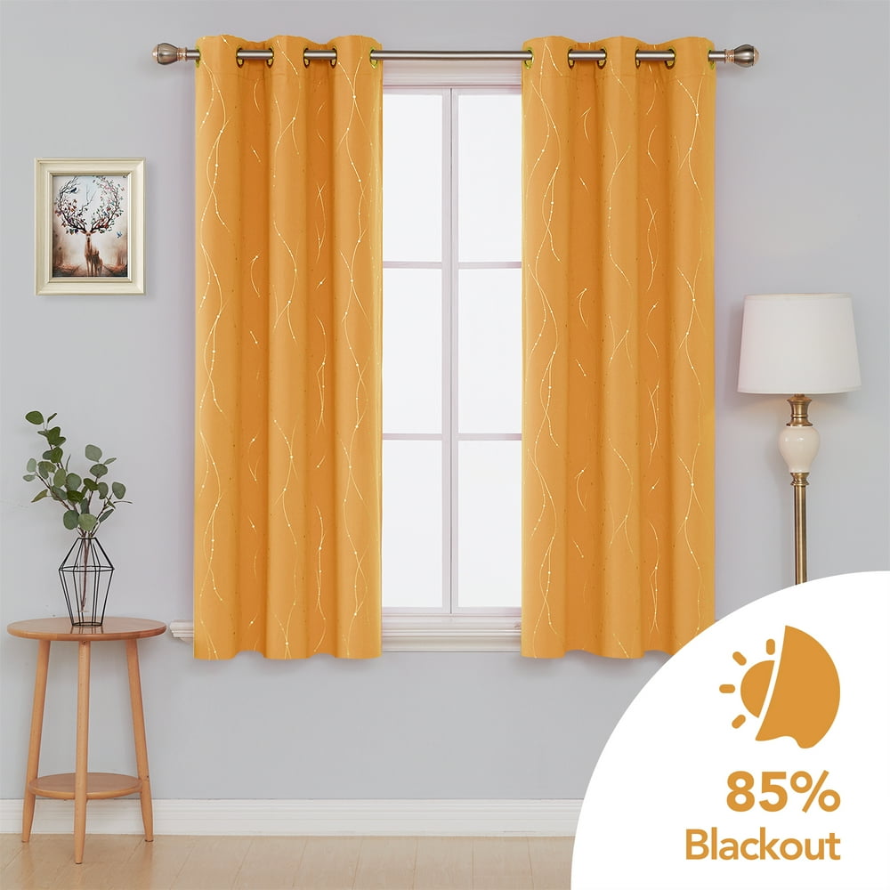Deconovo Blackout Curtains Wave Line with Dots Printed Grommet Sun