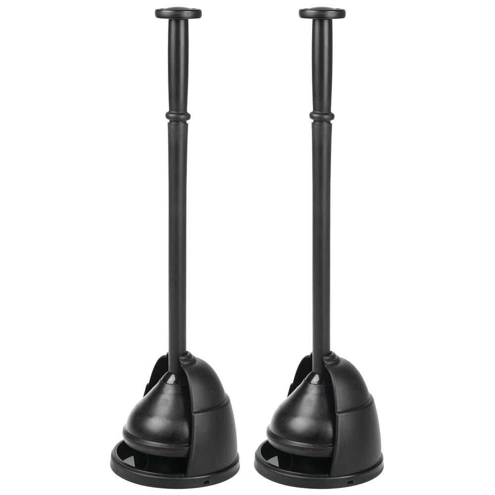 mDesign Toilet Bowl Plunger Set with Drip Tray, Compact Storage, 2 Pack