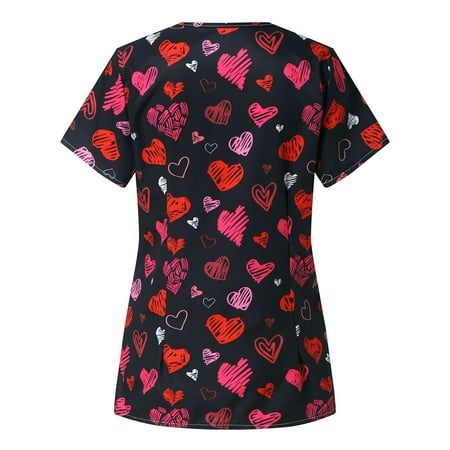 

JINMGG 2023 Womens Plus Size Clearance Women s Valentine s Day Love Print Casual Short Sleeve V-neck Carer Top C XXL