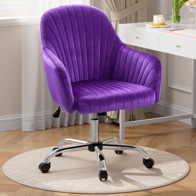 Velvet Desk Chair for Home Office Adjustable Swivel Task Chair Modern Computer Vanity Chairs with Arm Rest for Bedroom Living Room Make-up Room Light