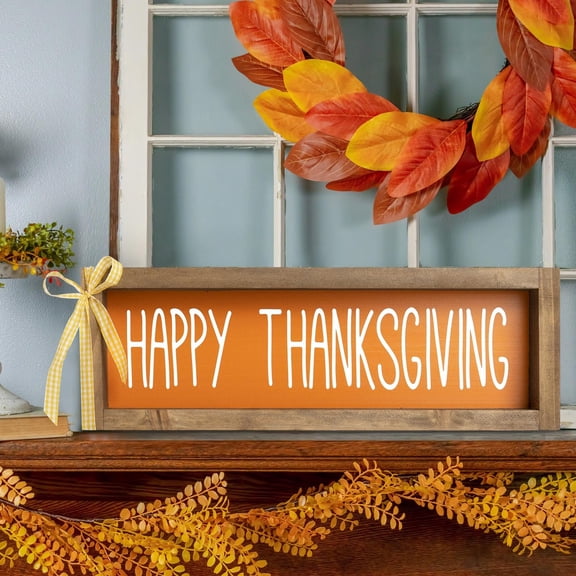 Happy Thanksgiving Sign, Wooden Thanksgiving Table Centerpieces Decorations for Home, Fall November Indoor Decorative Signage Wall Shelf Fireplace Mantle Rustic Farmhouse Decor