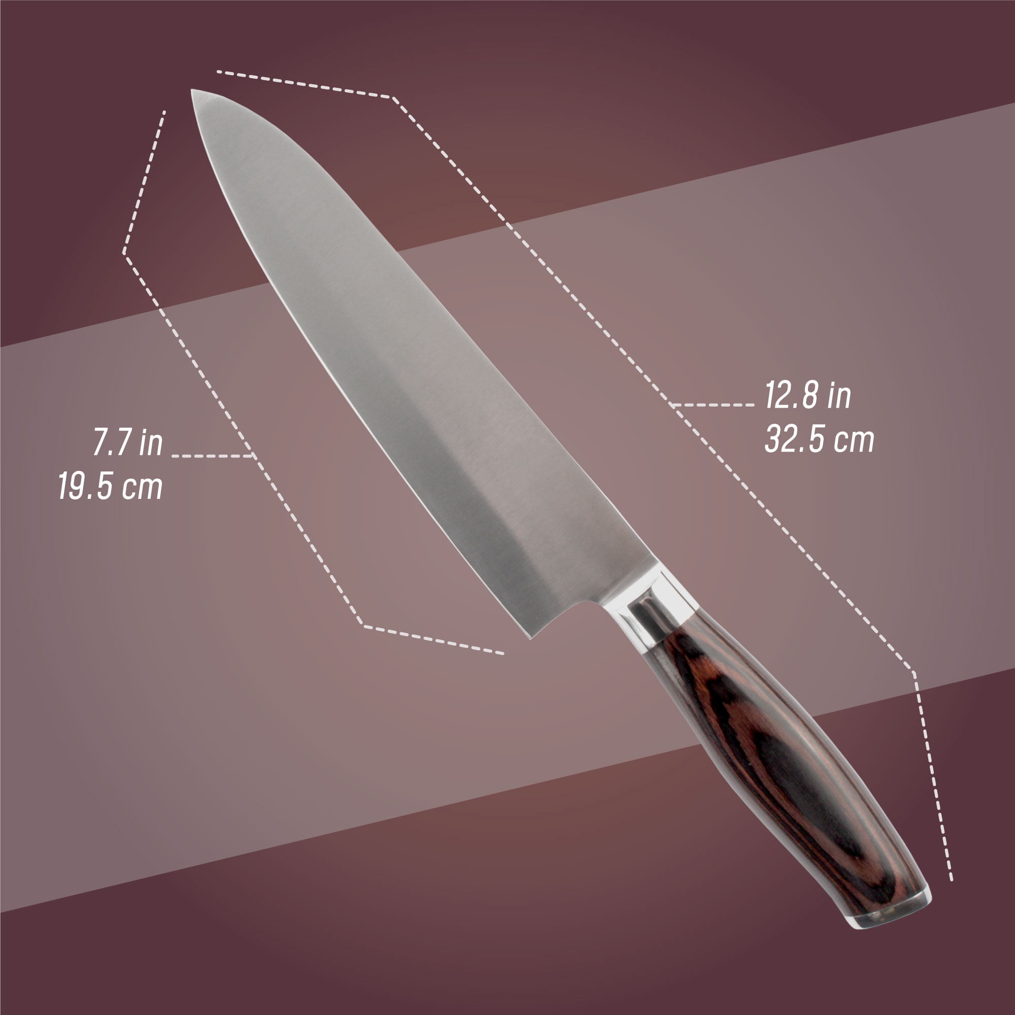 BambooMN Chef Knife - Smooth Blade Black Handle - 1 Knife