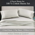 thumbnail image 3 of 4 Piece Luxury Bed Sheet Set - 600 Thread Count - 100% Egyptian Cotton - 15" Deep Pocket - Hotel Quality Bed Sheet Set - Twin XL Size - Ivory Stripe, 3 of 5