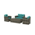 thumbnail image 3 of Westin Outdoor 4-Piece Patio Conversation Sofa Set with Back Cushion PE Rattan Wicker, Brown/Turquoise, 3 of 11