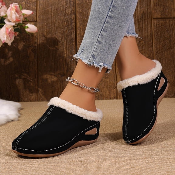 OKBOP Slippers for Women Closed Toe Orthopedic Sandals Fleece Casual Lightweight Slide Shoes