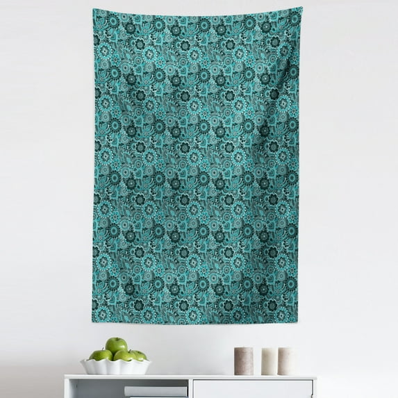 Ethnic Tapestry, Paisley Leaves Persian Blooms Culture Flowers Pattern, Fabric Wall Hanging Decor for Bedroom Living Room Dorm, 5 Sizes, Sea Green Green, by Ambesonne