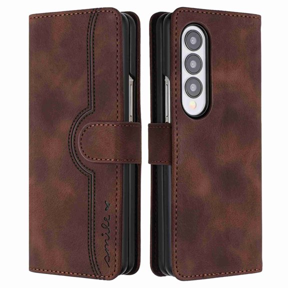 Jiahe Cover for Samsung Galaxy Z Fold 3, Wallet Case with Credit Card Holder,Shockproof Magnetic Anti-Scratch Premium Leather Cover with Card Slots Kickstand Cover Case, brown