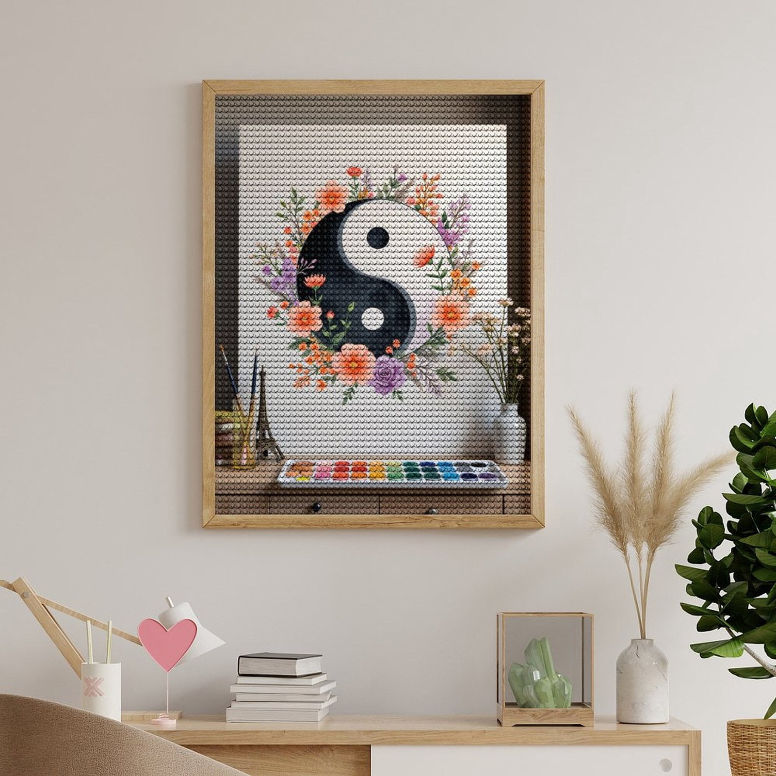 Diamond Art Kits for Adults, Yin Yang Floral Art Painting 5D Diamond Painting Kits for Adults Beginners, DIY Full Drill Diamond Painting, Gem Art and Crafts 12x16