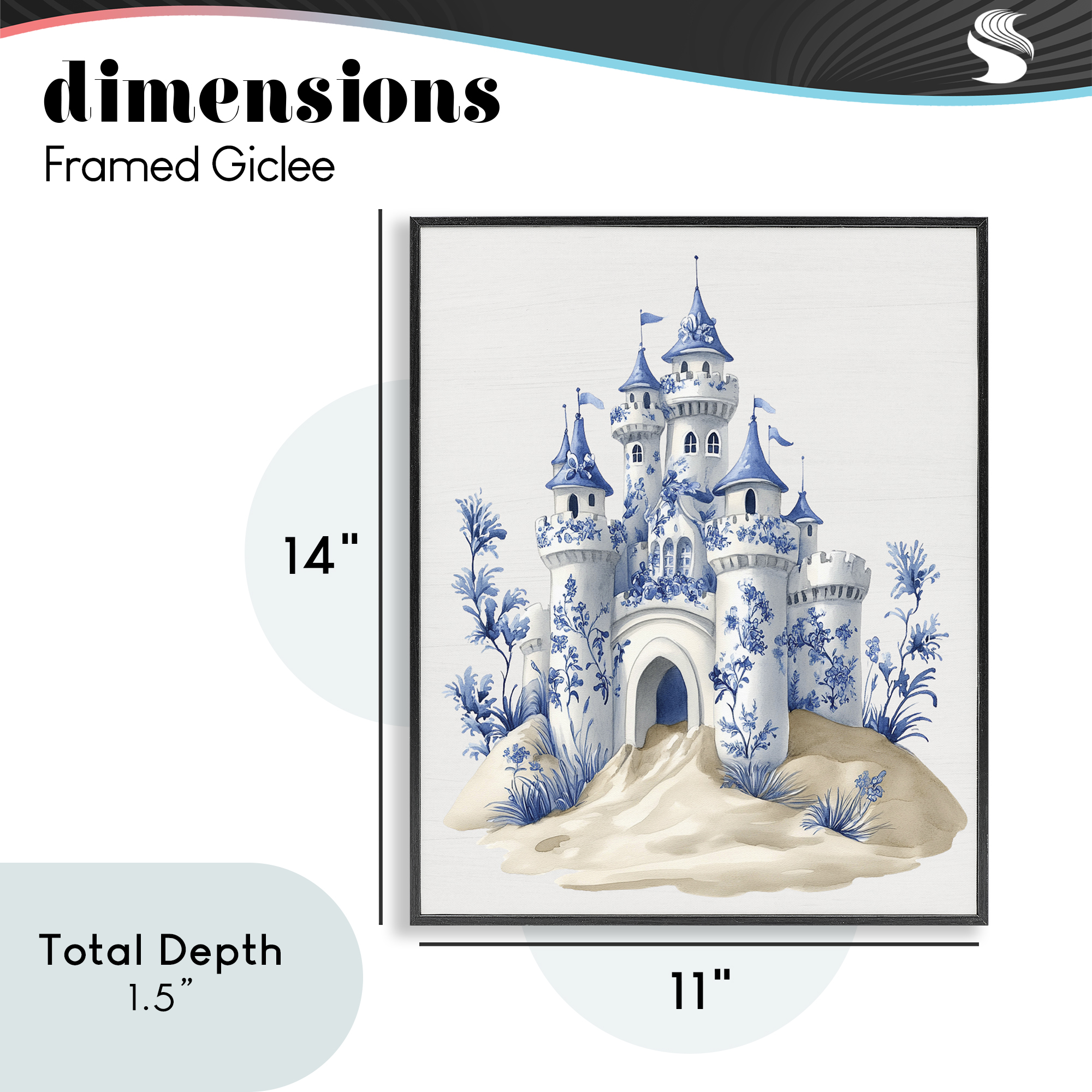 Funky Toile Castle Black Framed Giclee Art, design by Lettered and Lined