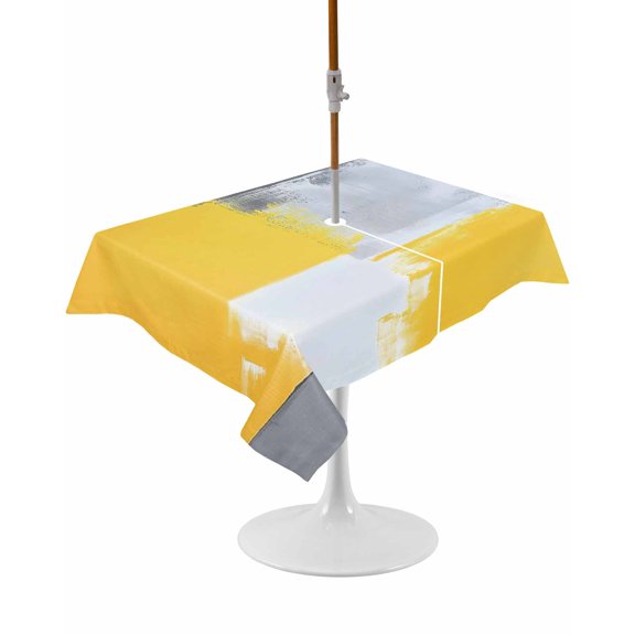 Outdoor Table Cloth with Umbrella Hole and Zipper, Yellow Grey Waterproof Rectangle Tablecloth 54"x80", Abstract Street Graffiti Art Retro Painting Washable Table Cover for Outside Party Patio Picnic