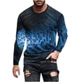 thumbnail image 2 of Blusas y camisas de manga larga con cuello redondo para hombre, blusa informal de manga larga con cuello redondo y estampado de rayas, blusa de poliéster para hombre, 2 of 5