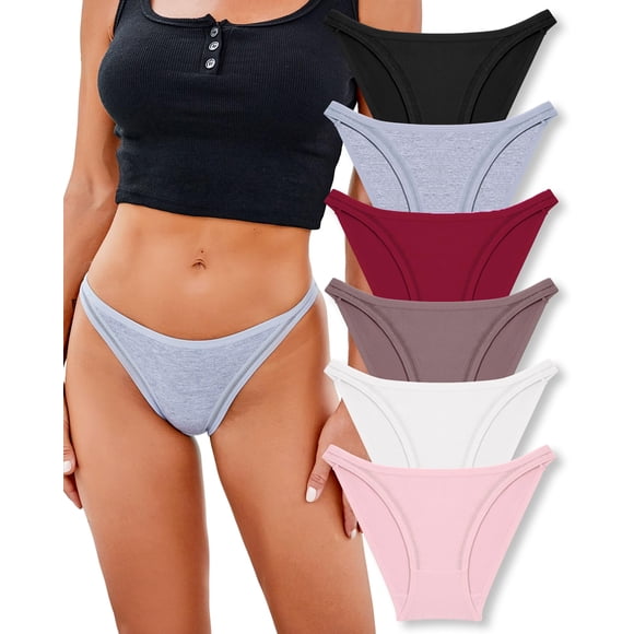 Ropa interior FINETOO String de algodón de corte alto para mujer, paquete de 6 unidades S-XL