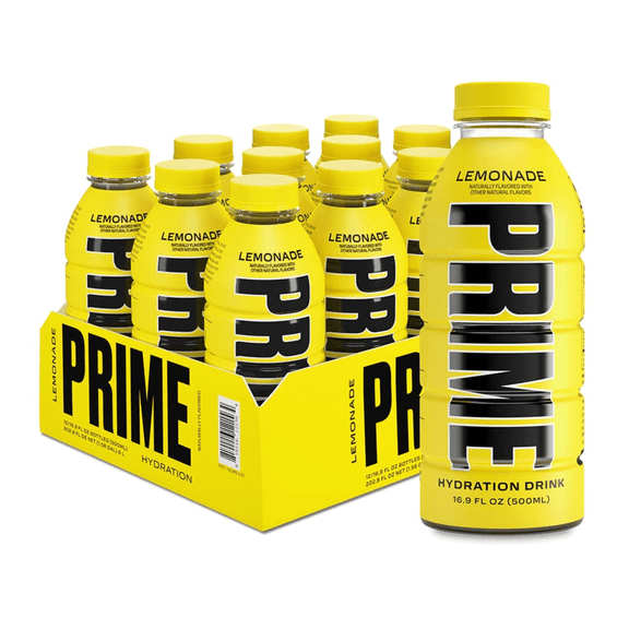PRIME Hydration LEMONADE Sports Drinks Electrolyte Enhanced for Ultimate Hydration 250mg BCAAs B Vitamins Antioxidants 2g Of Sugar 16.9 FL Oz (12 PACK)