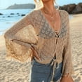 thumbnail image 4 of Women Crochet Cardigan - Tie Front Hollow Out Long Sleeves Summer Knit Cover -  M, 4 of 6