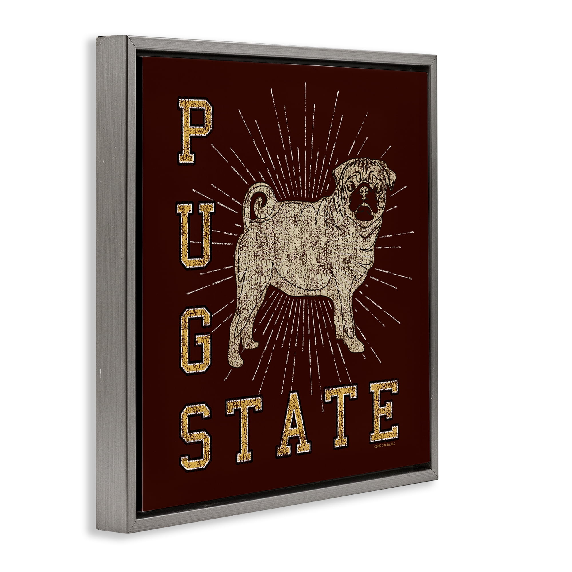 Stupell Industries Varsity Pug State Novelty & Humor Painting Gray Floater Framed Canvas Art Print Wall Art, 25 x 25