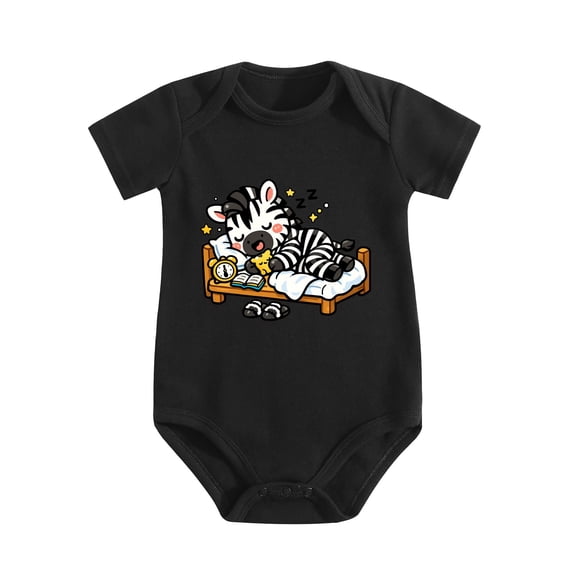 Zebra Striped Baby Romper, 190 GSM 100% Cotton Short Sleeve Bodysuit for Infants 0-12 Months