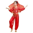thumbnail image 2 of ZHUASHUM Spring Outfits For Girls 5-6 Years Solid Color Short Sleeve Belly Dance Sequin Dance Dress Wear Carnival Sets Red, 2 of 5