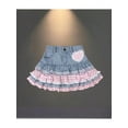 thumbnail image 4 of Blue Denim Tiered Ruffle Skirt With Pink Gingham Bow Detail, 4 of 7
