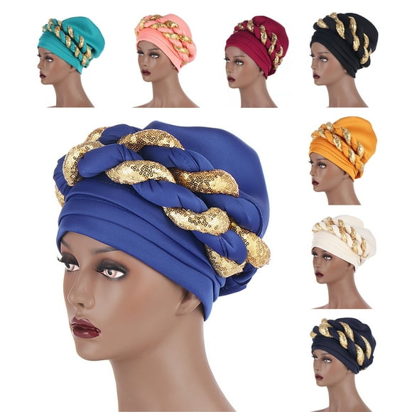 SPRING PARK Space Layer Shinning Sequins Turban Cap for Women Female Head Wraps