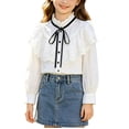 thumbnail image 2 of Mifsaly Girls Uniform Shirts Kids Back To School Ruffled Lace Blouses Frilled Neck Bow Tie Button Down Dress Shirt, 2 of 9