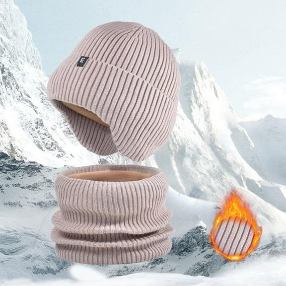 Tittly Winter Hats Beanie Winter Hat Scarf Set Warm Knitted Hat And Circle Scarf Liner Cold Weather Scarf Hat Skull Caps Hats for Women Beige One Size