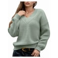 thumbnail image 1 of Suéter de Larga con Cuello en V para Mujer, Suéter Holgado de Punto Grueso de Gran Tamaño. Verde XL, 1 of 8