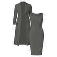 thumbnail image 4 of Business Casual Outfits for Women, 2 Piece Blazer and Dress Set, Long Sleeve Open Front Coat with Bodycon Midi Dress, 4 of 4