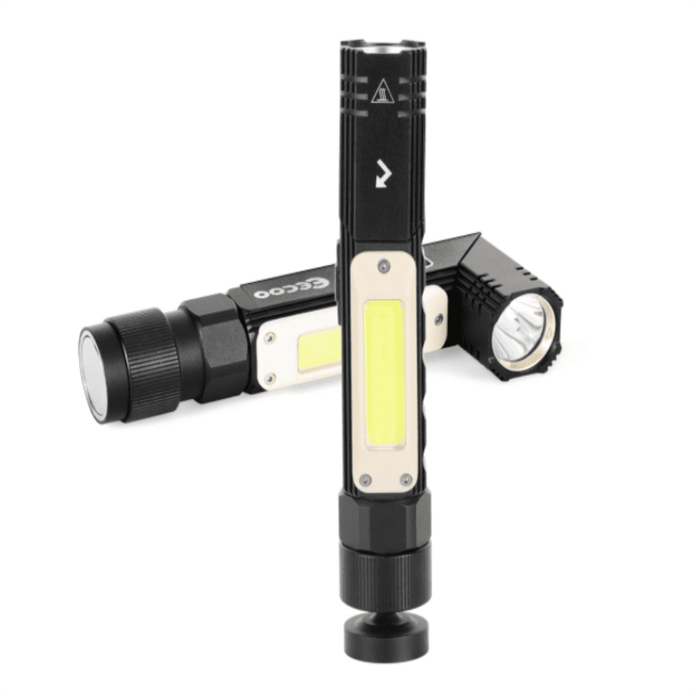 USB Rechargeable Flashlight EECOO Portable Work Light with 5 Light Modes Waterproof Rotatable LED Hand Torch Home Lighting Built-in 18650 Battery Magnetic Base Pocket Clip for Auto Repair 