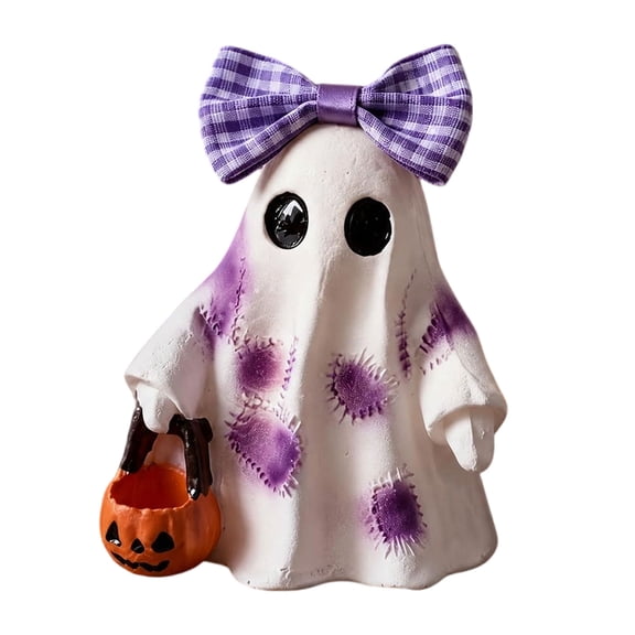 GHIIYER Vintage Patchwork Ghost with Pumpkin Lantern, Rustic Fall Figurine Decoration for Shelf Entryway Porch