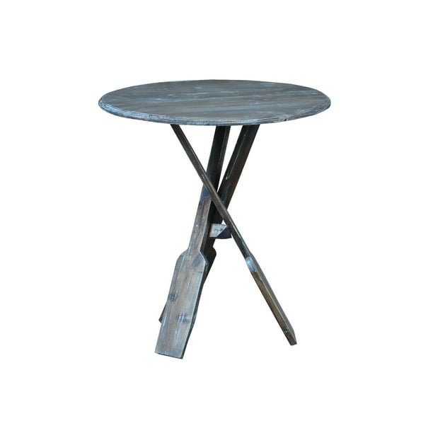 26 Distressed Brown And Blue Cottage Round Boat Oar Accent Table Com 26 Distressed Brown And Blue Cottage, Round Boat Table