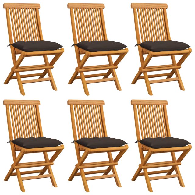 vidaXL Garden Chairs with Taupe Cushions 6 pcs Solid Teak Wood