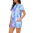 thumbnail image 4 of INSPIRE CHIC Women's Pajama Sets 2 Piece Short Sleeve Top and Shorts Loungewear Sleepwear with Pockets XL Tie-dye Blue, 4 of 6