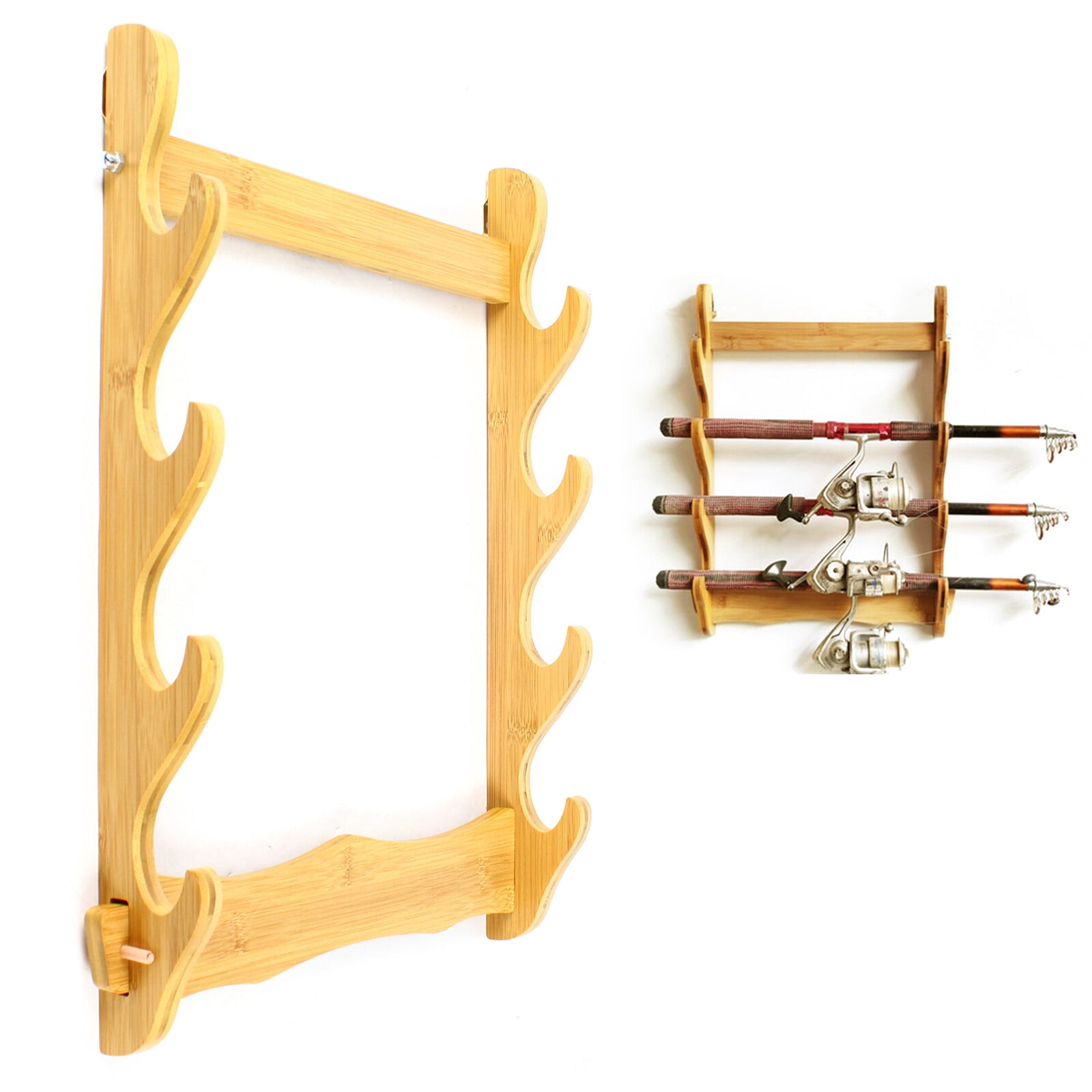 Wall Mounted Sword Storage Holder, 4 Tiers Wooden Display Stand for Katana, Flutes, Fishing Rods