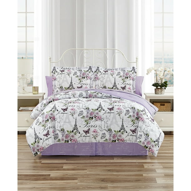 CEDAR COURT Paris Floral Lilac Ultra Soft Microfiber 6 Piece Reversible